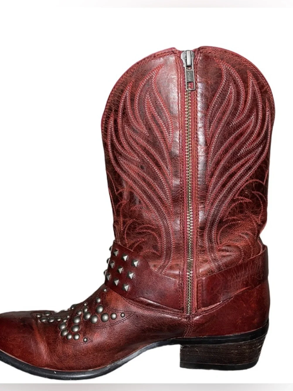 Ariat Deep Red Leather Western Boots with Stud Detail - Picture 5 of 7